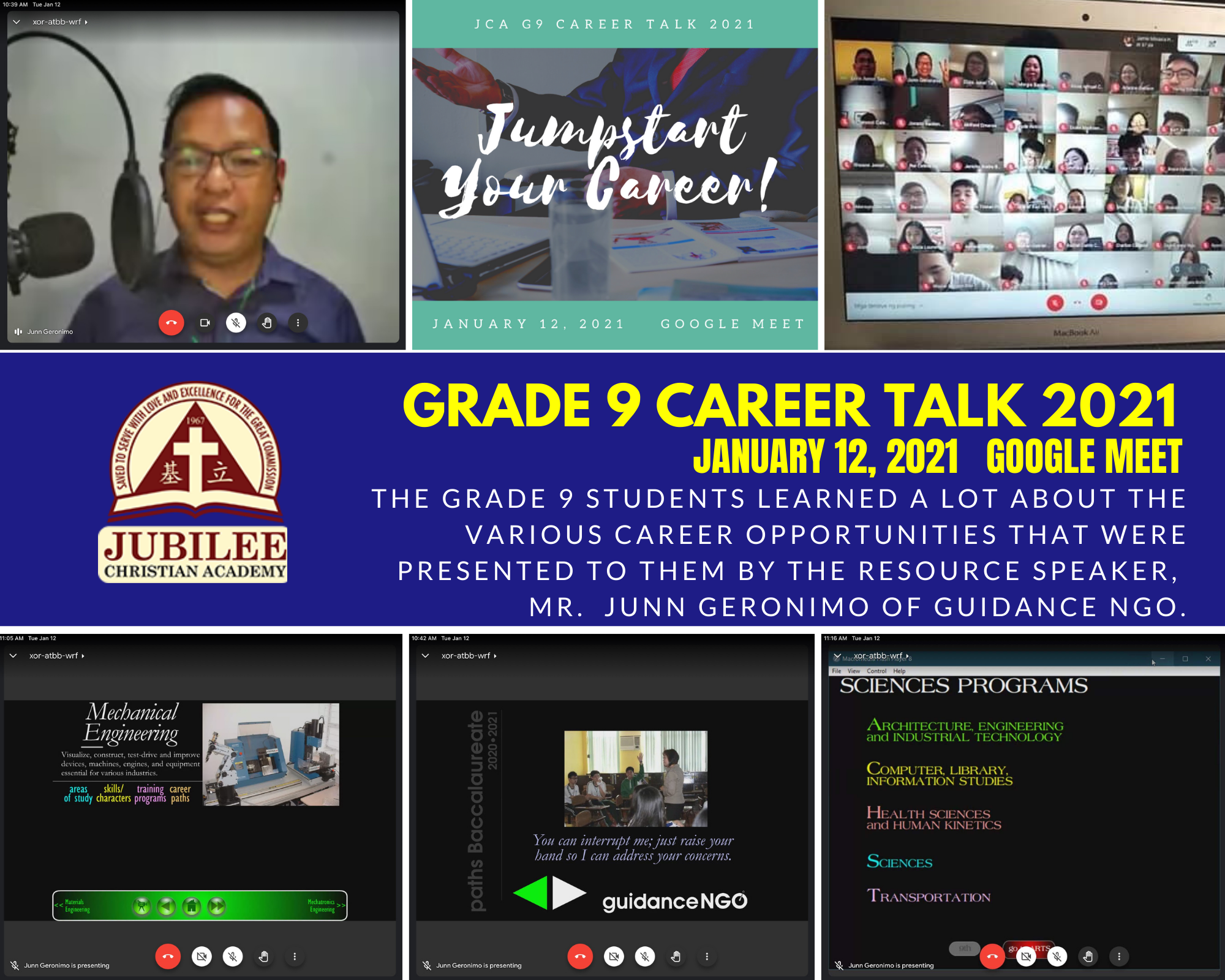 Grade 9 CAREER TALK 2021 - Jubilee Christian Academy